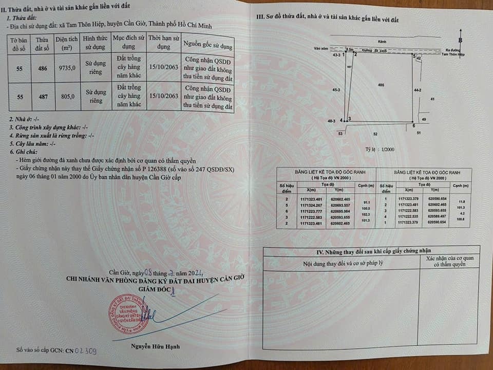 Chủ đất cần bán 10.500m² đất trồng cây lâu năm xã tam thôn hiệp huyện cần giờ mặt tiền đường đá xanh 8,5m