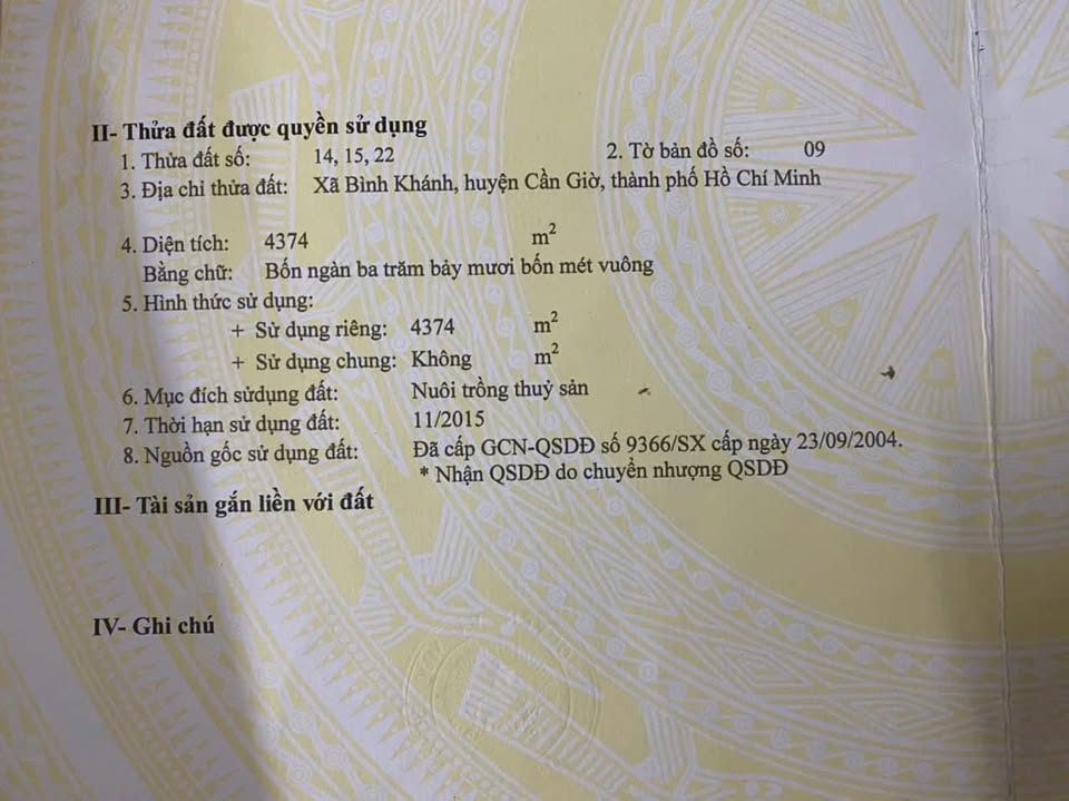 Cần bán..! Anh chị em ai có nhu cầu đầu tư alo nhé..! Bình khánh, cần giờ! Tắc sông trà. Giá đầu tư. 1,2tr/m2